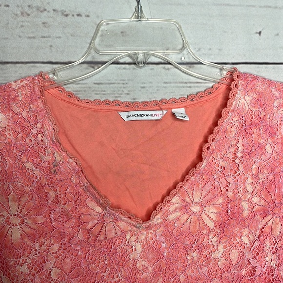 Isaac Mizrahi Live Peachy Pink Lined Lace V Neck S/S Blouse Sz XL! - Picture 4 of 8